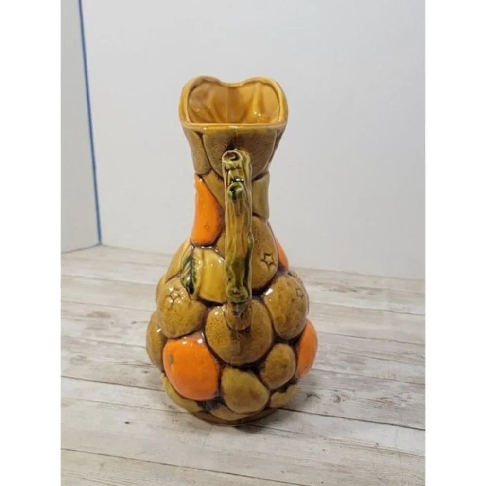 vintage Majolica Pitcher tropical w orange lemon-Japan-Inarco MCM Citrus Fruit - Picture 4 of 10